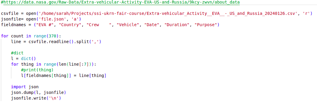 A first few lines of a Python script used as example code for the episode